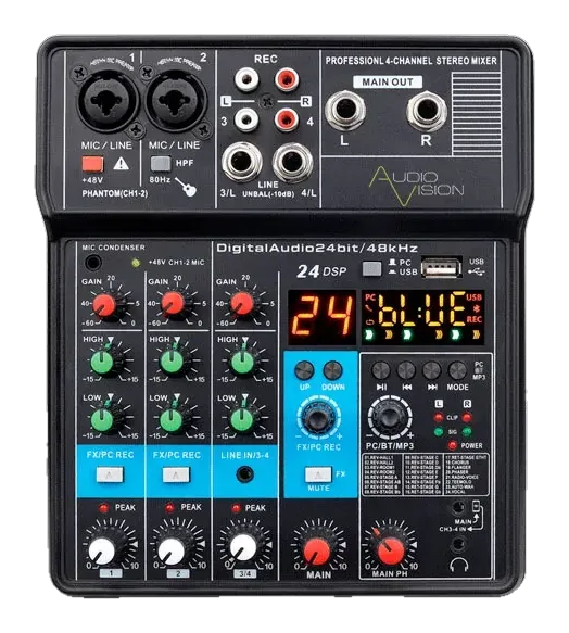 Микшерный пульт 4 канала AudioVision MX-4P